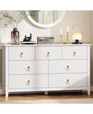 54" Wide Fluted Dresser, 7 Drawer Modern Wood Storage Chest for Bedroom, Living Room or Entryway
