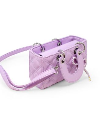 Girls Quilted Rectangle Bow Charm Handbag, Purple