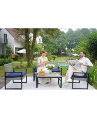  4-Piece Gray Acacia Wood Patio Furniture Set with Cushions