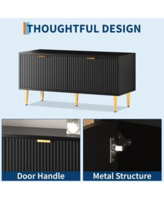 Shoe Storage Cabinet, Fluted Entryway Bench with 2 Doors for Hallway & Living Room