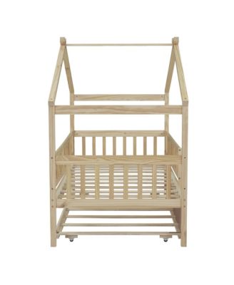 Twin Size Wooden House Bed With Twin Size Trundle