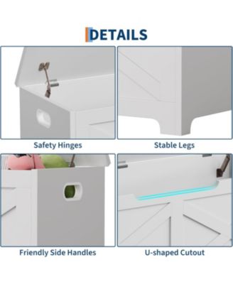 39.4" Wooden Storage Chest, Storage Bench with Safety Hinges for Entryway & Living Room, White