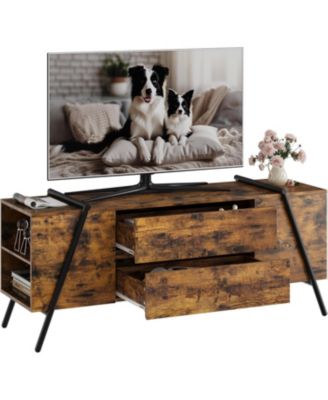 " Modern Farmhouse TV Stand, Entertainment Center with Drawers & Adjustable Shelves, Metal Legs.