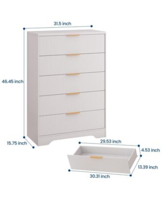 5-Drawer Dresser for Bedroom, Fluted Wooden Chest of Drawers with Handles
