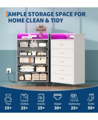 Modern 5-Drawer Tall Dresser for Bedroom, Wooden Chest with Silent Slides & Water-Resistant Finish, White