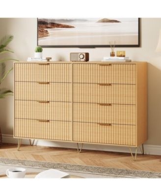 Fluted 8-Drawer Dresser for Bedroom, 55" Wide Modern Wooden Chest of Drawers
