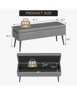 PU Leather Upholstered Storage Ottoman Bench, 48 Inch End of Bed Bench with Storage & Sturdy Iron Legs, 680 Lbs Capacity, Grey Ottoman