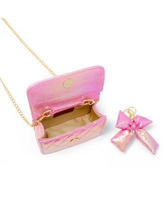 Shiny Quilted Fluffy Bow Handbag, Hot Pink