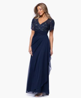 Women's Long Beaded V-Neck Ball Gown