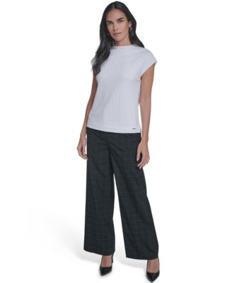 Women's Textured Mock Neck Cap Sleeve Top