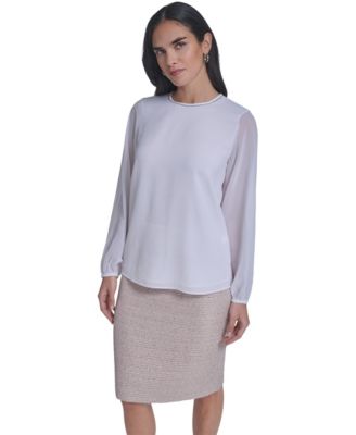 Women's Mixed Media Novelty Trim Top