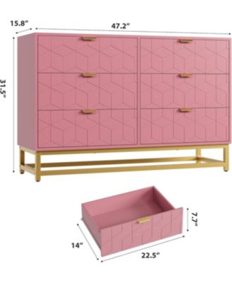 6 Drawer Dresser with Wide Storage, Modern Wood Chest Organizer with Metal Legs for Bedroom or Hallway