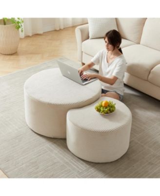 Nesting Coffee Table Set of 2, Upholstered Round Tables