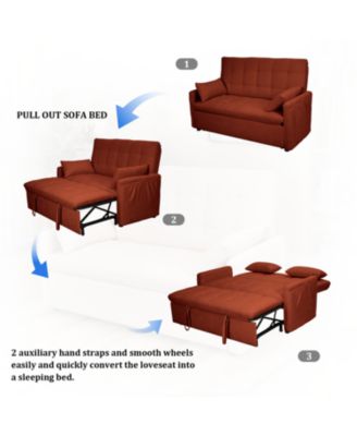 61" Fabric Sofa Bed with Storage Pockets & Adjustable Back