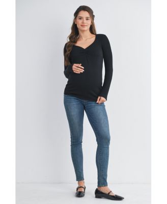 Maternity Long Sleeve Ribbed Sweetheart Neck Top