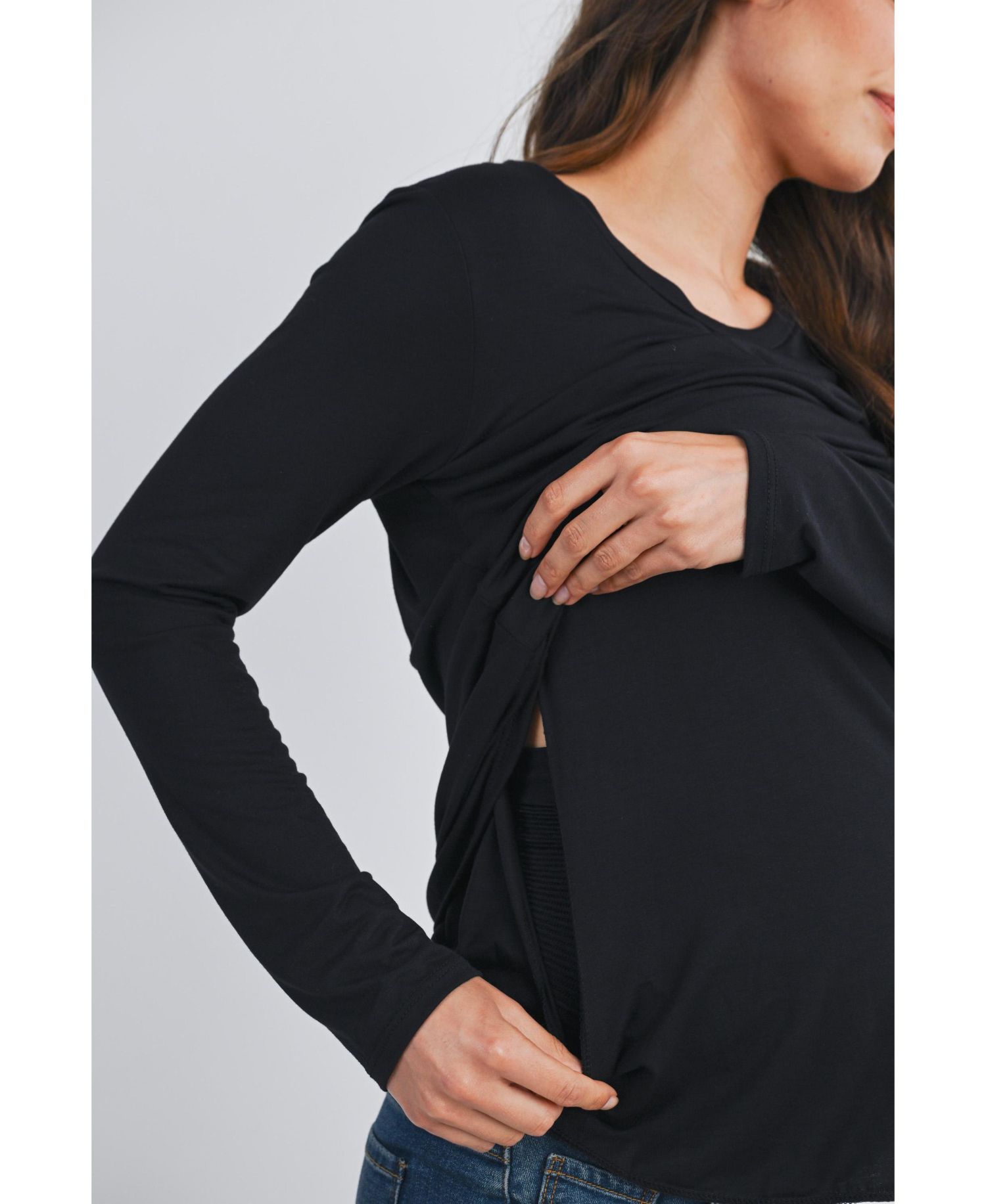 Maternity Casual Scoop Neck Long Sleeve Nursing Top