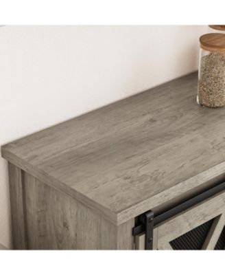 Farmhouse Coffee Bar Cabinet with Sliding Barn Doors, Wine Rack and Open Storage Shelf for Kitchen and Dining Room