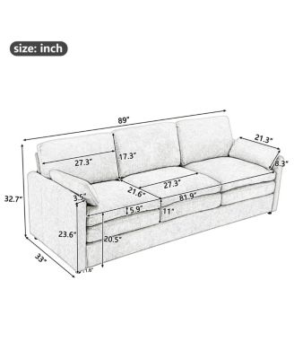 Streamdale Gray 89" Cozy Upholstered 3-Seater Oversized Comfy Cloud Sofa with Plush Double Cushions.