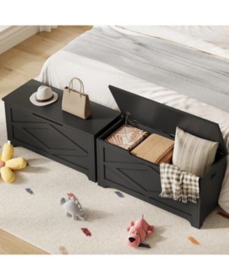 Wooden Storage Chest, Storage Bench with Safety Hinges for Entryway & Living Room