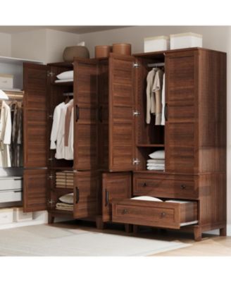 72" Armoire Wardrobe Closet with 4 Doors, Hanging Rod & Adjustable Shelves for Bedroom Storage