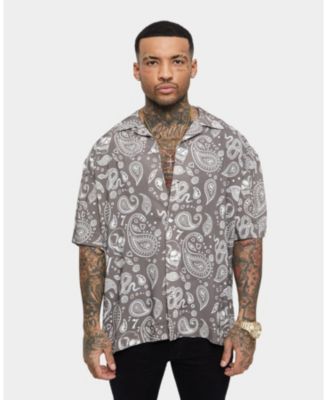 Men's Paisley Skulls Short Sleeve Button Up Shirt
