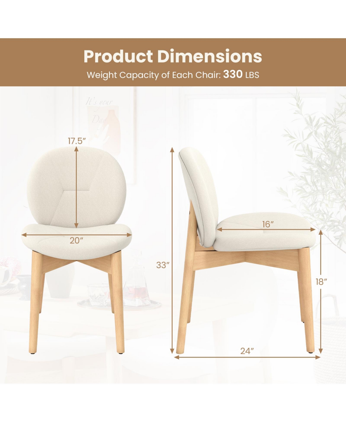 Gymax 2PCS Wooden Dining Chairs Soft Boucle Upholstered Kitchen Chairs w/ Curved Seat