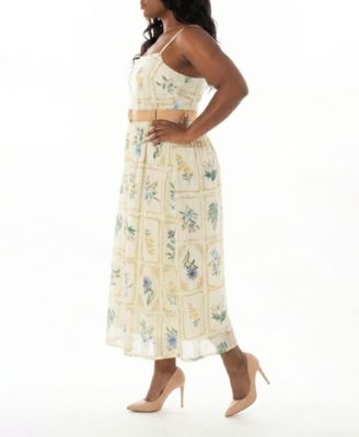 Plus Size Square Neck Belted Midi Dress