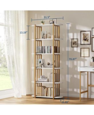 6-Tier Wooden Bookshelf, Industrial Tall Bookcase with Metal Frame for Living Room & Office