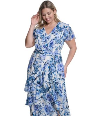 Plus Size Flutter Sleeve Ruffle Maxi Dress