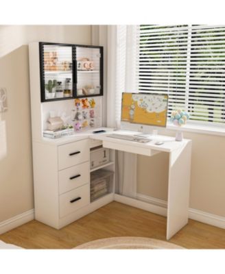 Streamdale L-Shaped Corner Desk with LED, USB, Keyboard Tray - White