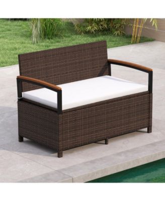 Outdoor Deck Box Storage Bench with Padded Seat Cushion