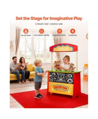 2-in-1 Wooden Puppet Theater and Reversible Grocery Playset