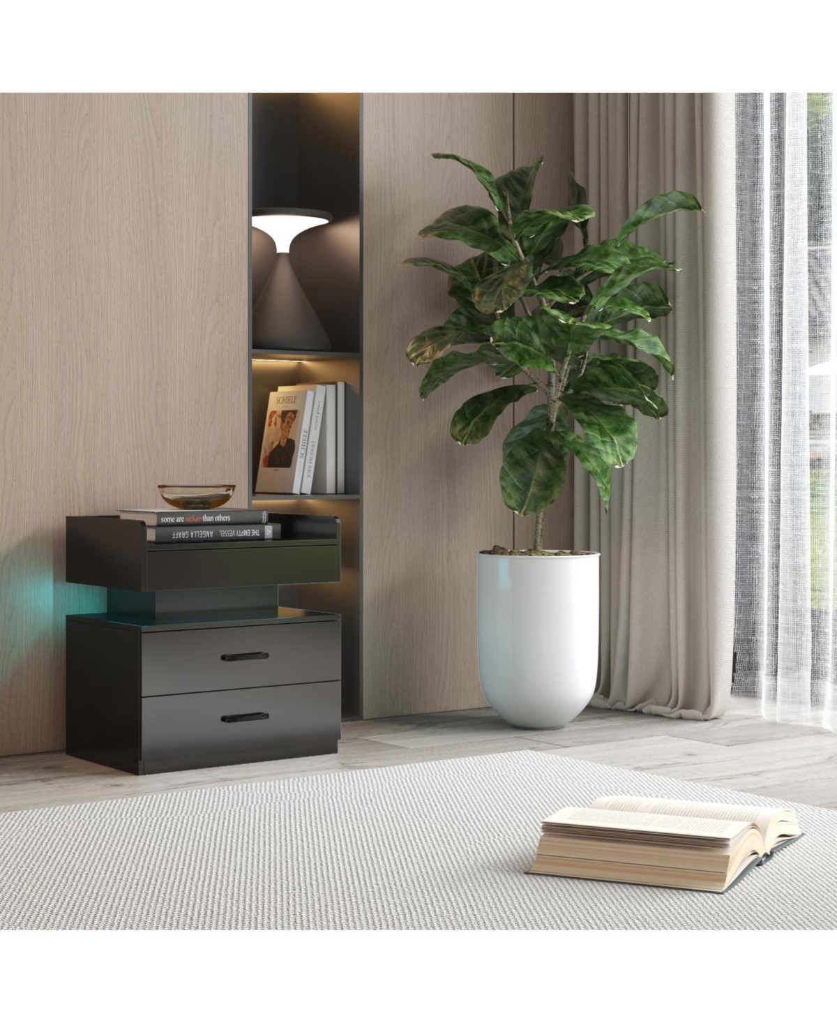 Streamdale Furniture Led Nightstand with 2 Drawers and Storage