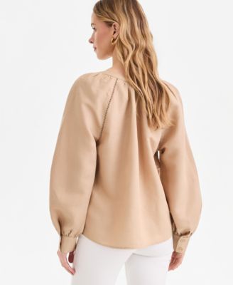 Women's Long Sleeve Linen-Blend Blouse