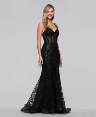 Juniors' Long Sweetheart Neck Lace-Up Back Ball Gown