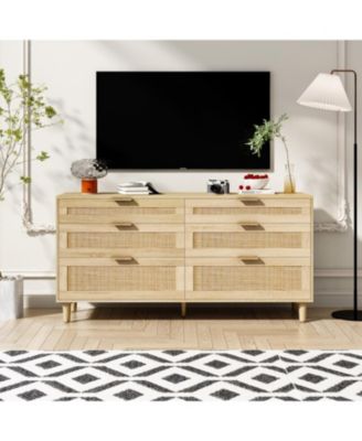 59" Rattan Dresser with 6 Drawers