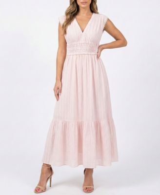 Women's Lace Trim Smocked Waist V-Neck Dress