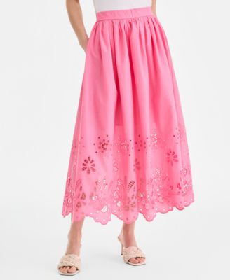 Women's Cotton Eyelet Lace Midi Skirt