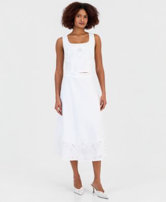 Women's Floral Lace-Trim Midi Skirt