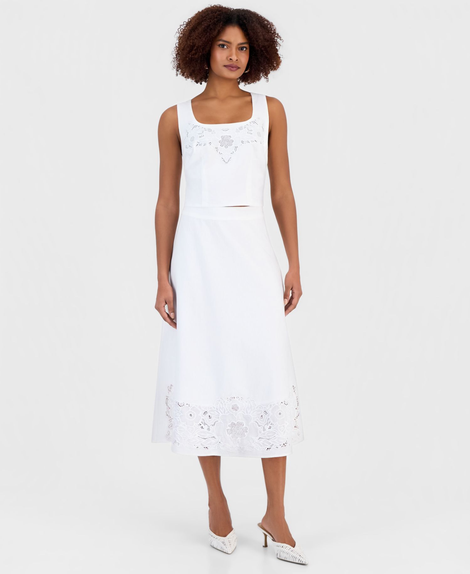 Women's Floral Lace-Trim Midi Skirt