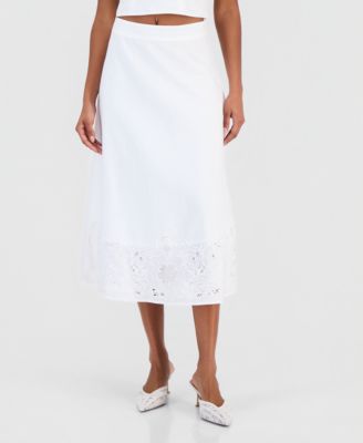 Women's Floral Lace-Trim Midi Skirt