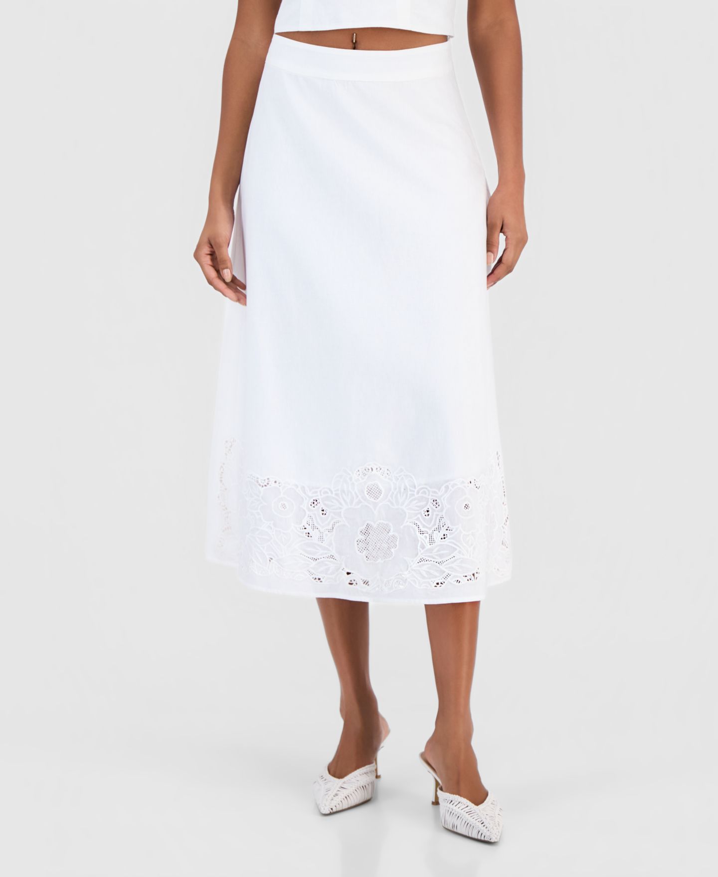 Женская юбка I.N.C. International Concepts Floral Lace-Trim Midi, цвет: Яркий белый — фото 1