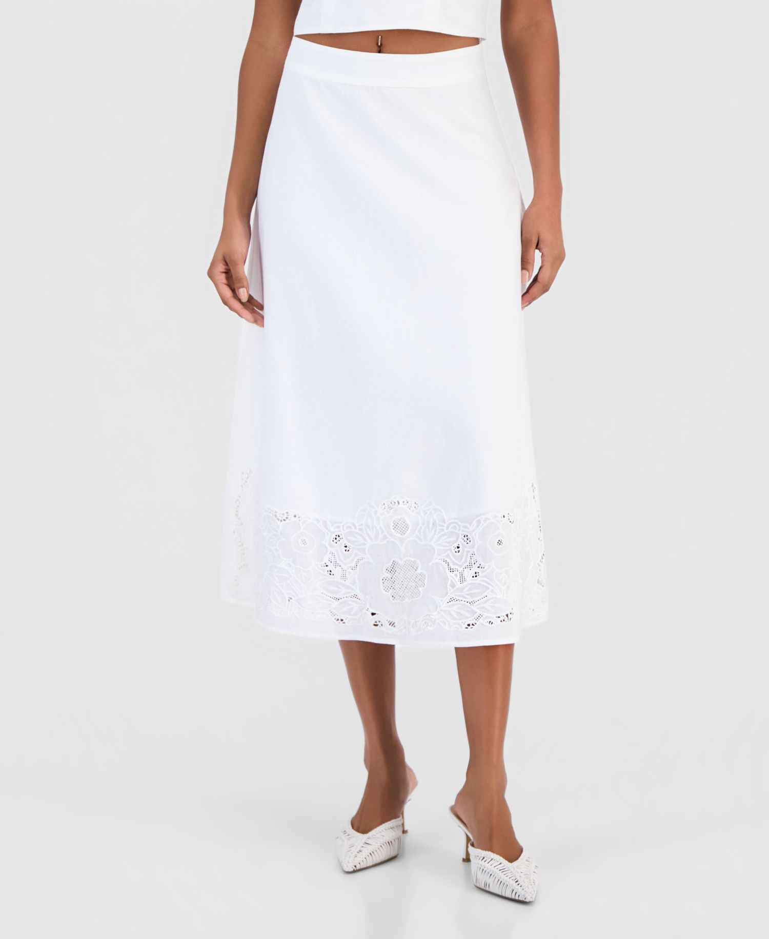 Women's Floral Lace-Trim Midi Skirt