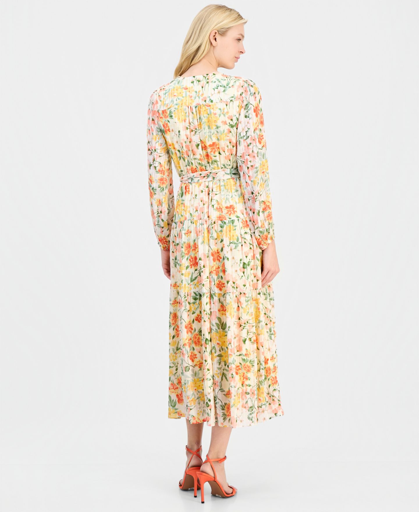 Женское платье Robbie Bee Pleated Tiered, цвет: Жёлтый / Коралловый — фото 2