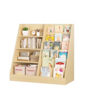  Kids Bookshelf & Toy Storage Organizer - 4 Tier Wooden Bookcase (Natural