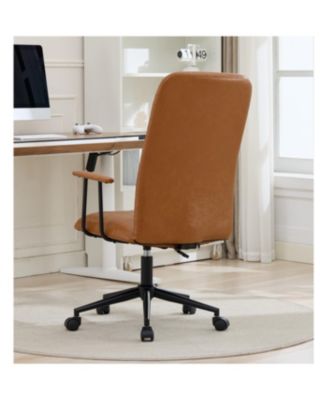 Antique brown PU leather office chair with armrest, high backrest, swivel