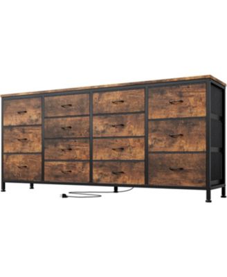 “14-Drawer Dresser & 63″ Wide TV Stand for Bedroom Storage, Brown Finish”