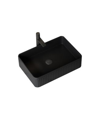 20'' Bathroom Sink, Rectangular Striped Vessel Ceramic Basin without Faucet, NO Cabinet, Black