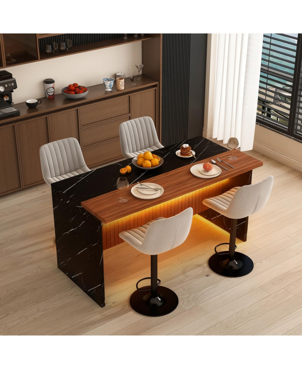 Streamdale Furniture White Marble Look Kitchen Island with Led Lighting