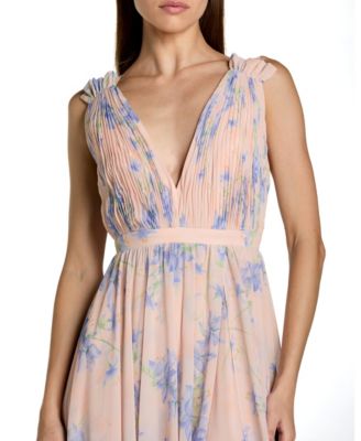 Women's Sleeveless Pleated Chiffon V-Neck Gown